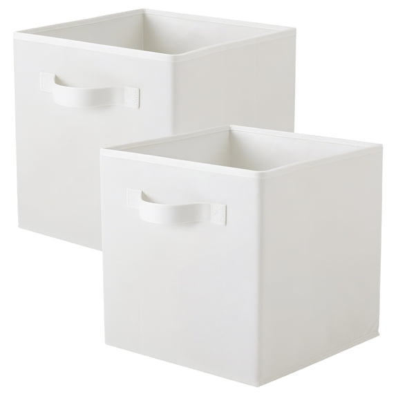 PinkSheep Collapsible Fabric Cube Storage Bins, 11" Cube Organizer Basket Bin, Beige, 2 Pack