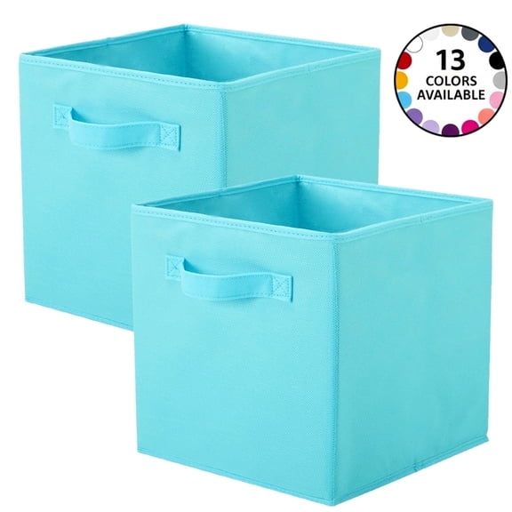 PinkSheep Collapsible Fabric Cube Storage Bins, 11" Cube Organizer Basket Bin, Skyblue, 2 Pack