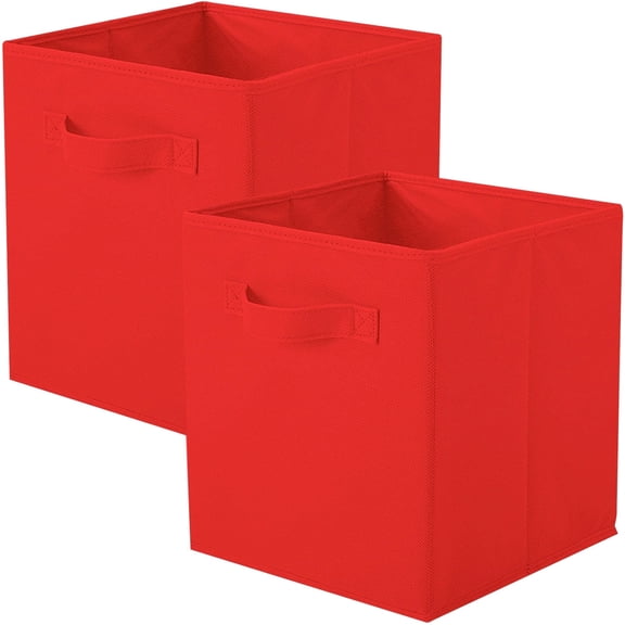 PinkSheep Collapsible Fabric Cube Storage Bins, 11" Cube Organizer Basket Bin, Red, 2 Pack