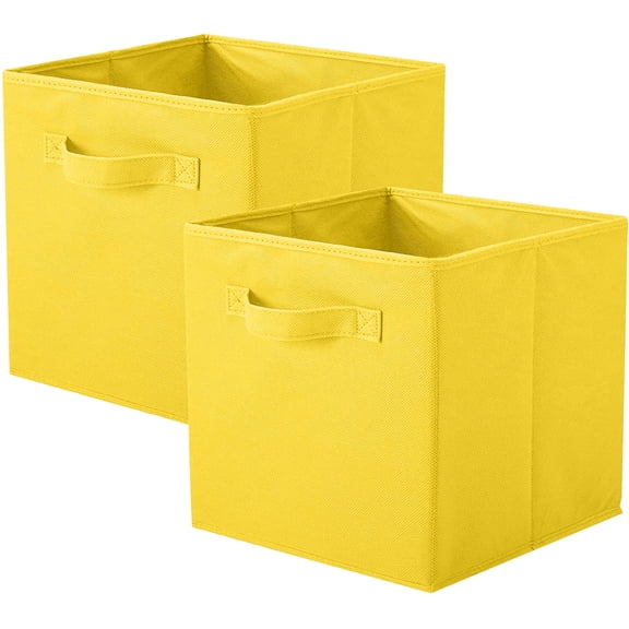 PinkSheep Collapsible Fabric Cube Storage Bins, 11" Cube Organizer Basket Bin, Yellow, 2 Pack