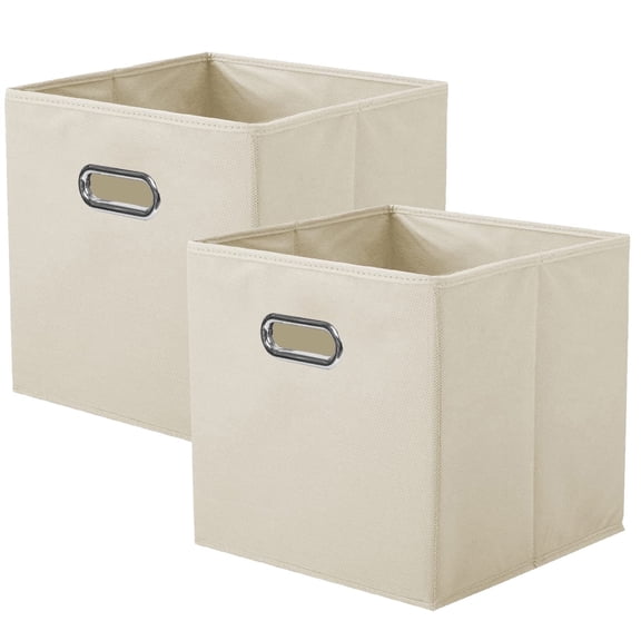 PinkSheep Collapsible Fabric Cube Storage Bins, 11" Storage Cubes Basket Organizer Bins for Closet, Beige, 2 Pack