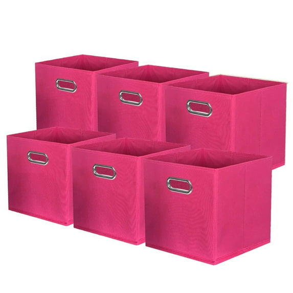 PinkSheep Collapsible Fabric Cube Storage Bins, 11" Storage Cubes Basket Organizer Bins with Handles for Closet, Hotpink, 6 Pack