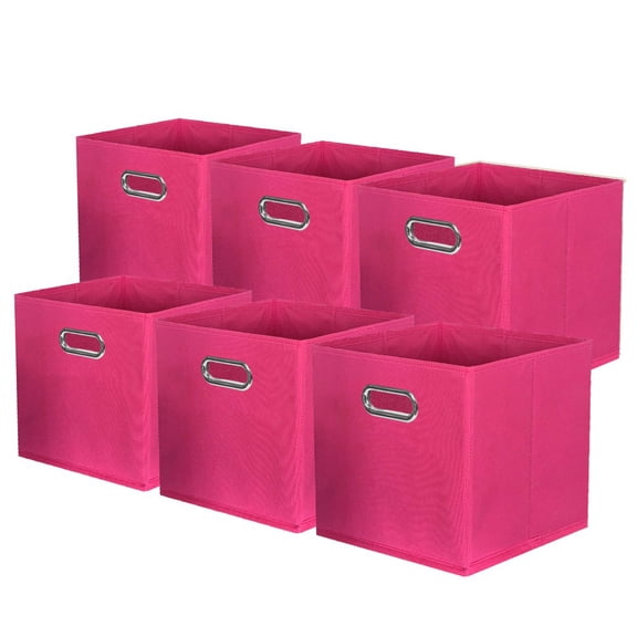 PinkSheep Collapsible Fabric Cube Storage Bins, 11" Storage Cubes Basket Organizer Bins with Handles for Closet, Hotpink, 6 Pack