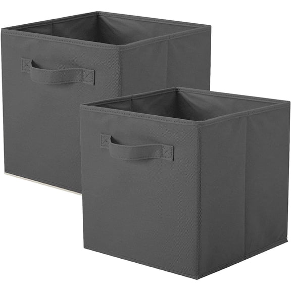 PinkSheep Collapsible Fabric Cube Storage Bins, 11" Cube Organizer Basket Bin, Dark Gray, 2 Pack