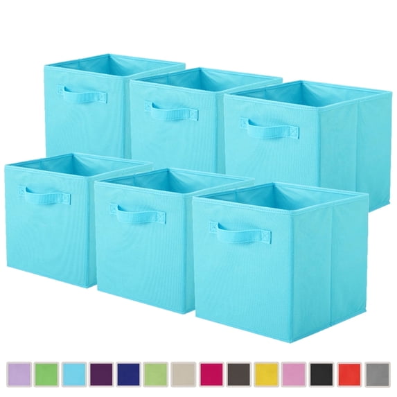 PinkSheep Collapsible Fabric Cube Storage Bins, Storage Cubes Organizer Bins Basket(10.5" x 10.5"), Sky Blue, 6 Pack