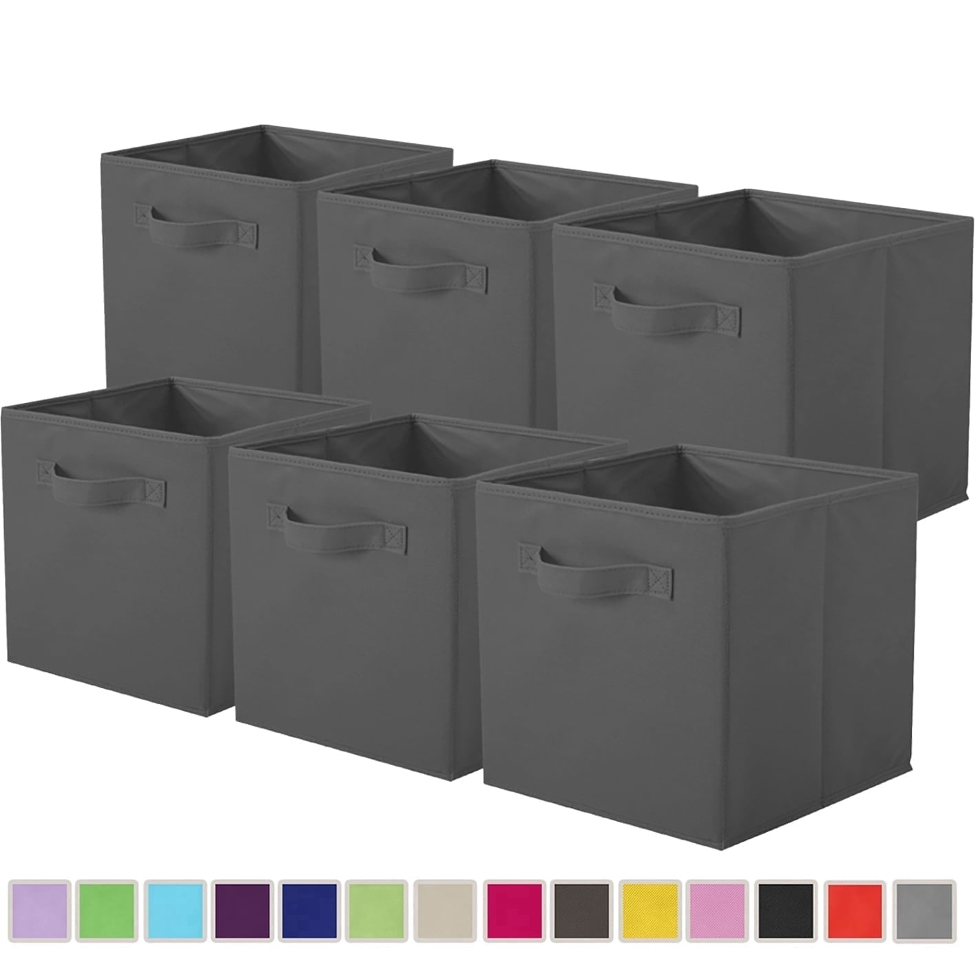 PinkSheep Collapsible Fabric Cube Storage Bins, Storage Cubes Organizer Bins Basket(10.5" x 10.5"), Dark Gray, 6 Pack