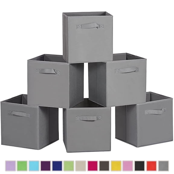 PinkSheep Collapsible Fabric Cube Storage Bins, Foldable Storage Cubes Organizer Bins Basket (10.5" x 10.5"), Gray, 6 Pack