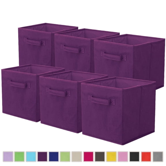 PinkSheep Collapsible Fabric Cube Storage Bins, Foldable Storage Cubes Organizer Bins Basket(10.5" x 10.5"), Dark Purple, 6 Pack