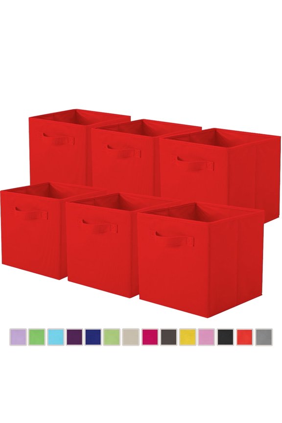 Collapsible Fabric Cube Storage Bins, Foldable Storage Cubes Organizer Bins Basket(10.5" x 10.5"), Red, 6 Pack