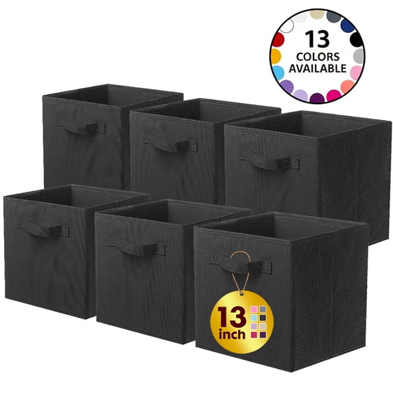 PinkSheep Collapsible Fabric Cube Storage Bins, Foldable Storage Cubes Organizer Bins Basket(13" x 13"), Black, 6 Pack