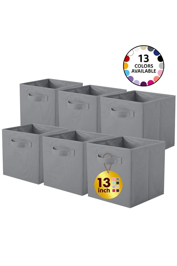 Collapsible Fabric Cube Storage Bins, Foldable Storage Cubes Organizer Bins Basket(13" x 13"), Gray, 6 Pack