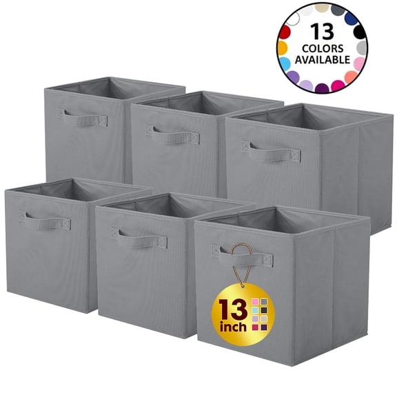 PinkSheep Collapsible Fabric Cube Storage Bins, Foldable Storage Cubes Organizer Bins Basket(13" x 13"), Gray, 6 Pack