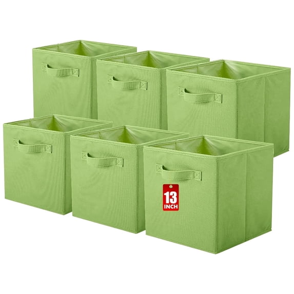 PinkSheep Collapsible Fabric Cube Storage Bins, Foldable Storage Cubes Organizer Bins Basket(13" x 13"), Green, 6 Pack