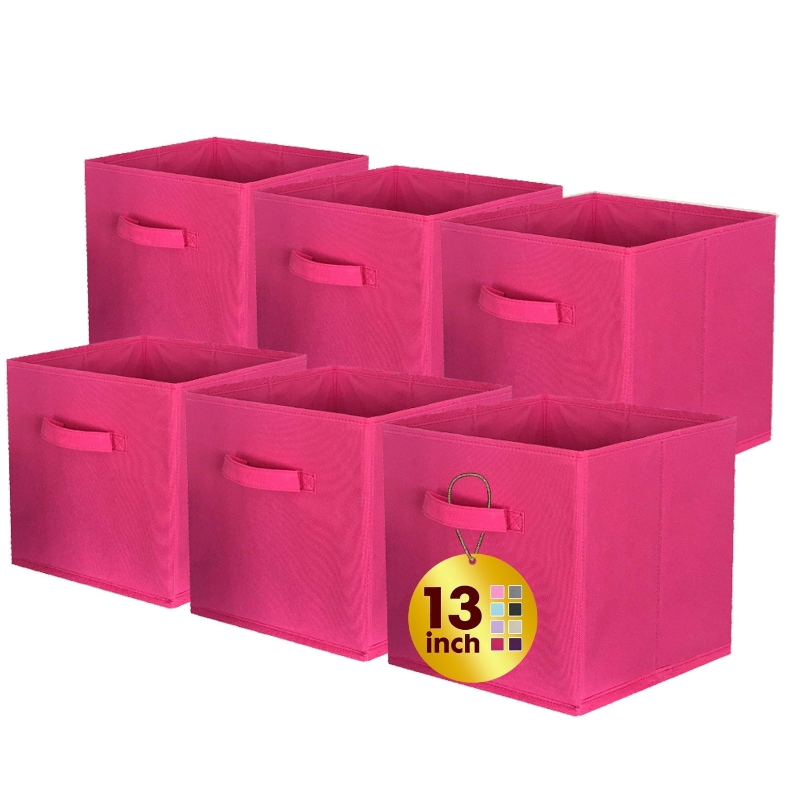 PinkSheep Collapsible Fabric Cube Storage Bins, Foldable Storage Cubes Organizer Bins Basket(13" x 13"), Hotpink, 6 Pack