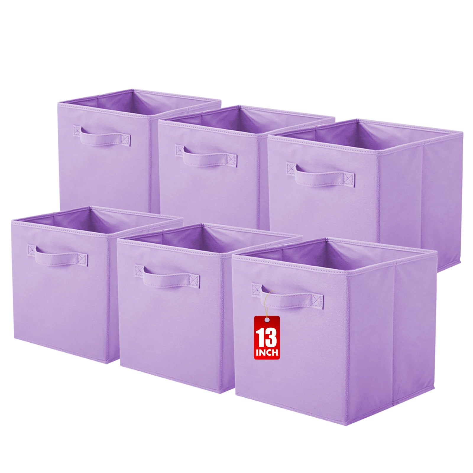 PinkSheep Collapsible Fabric Cube Storage Bins, Foldable Storage Cubes Organizer Bins Basket(13" x 13"), Light Purple, 6 Pack