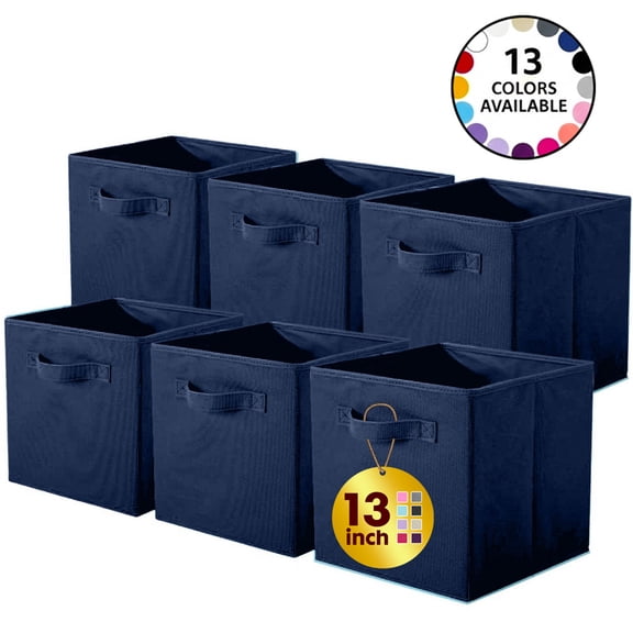 PinkSheep Collapsible Fabric Cube Storage Bins, Foldable Storage Cubes Organizer Bins Basket(13" x 13"), Navy Blue, 6 Pack