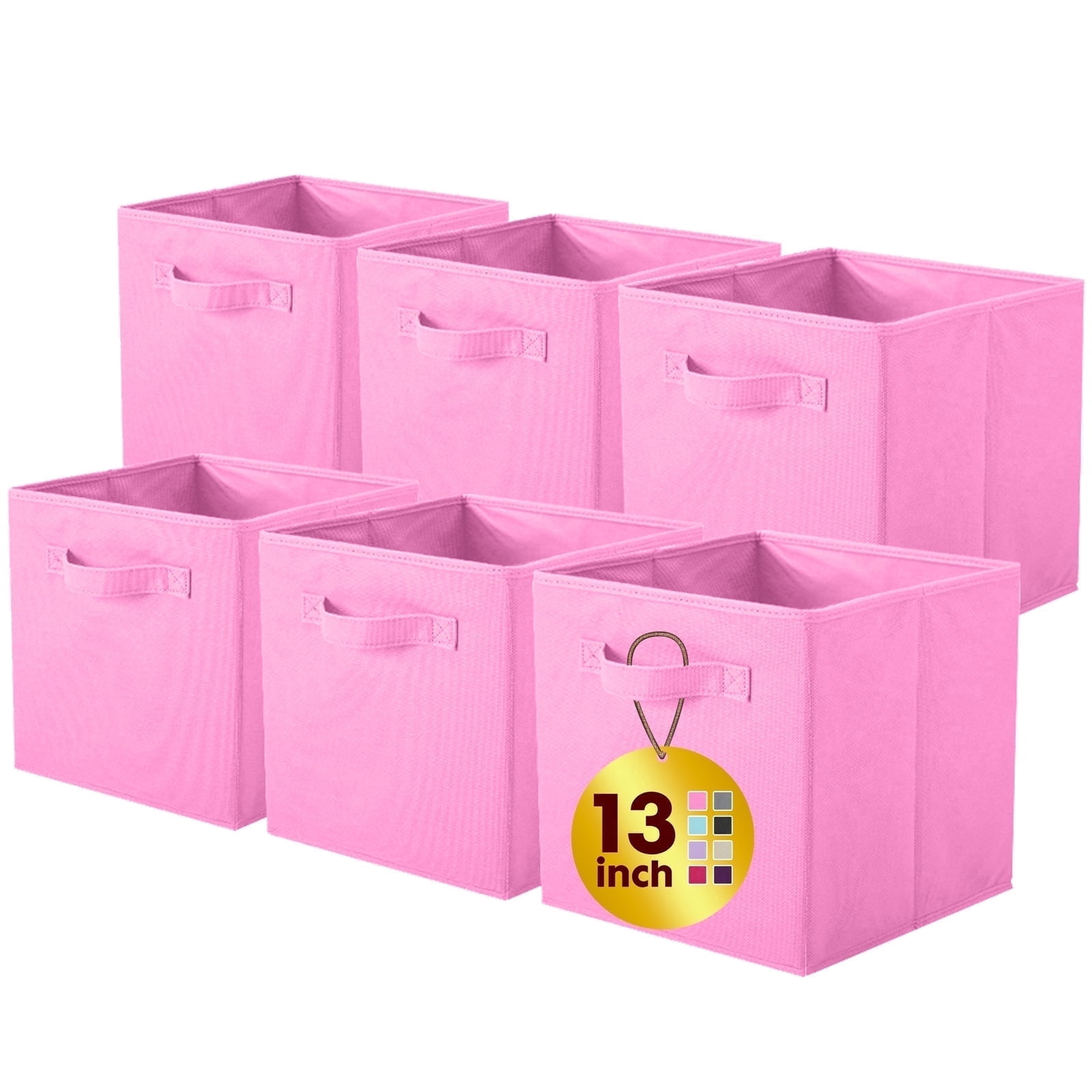 PinkSheep Collapsible Fabric Cube Storage Bins, Foldable Storage Cubes Organizer Bins Basket(13" x 13"), Pink, 6 Pack