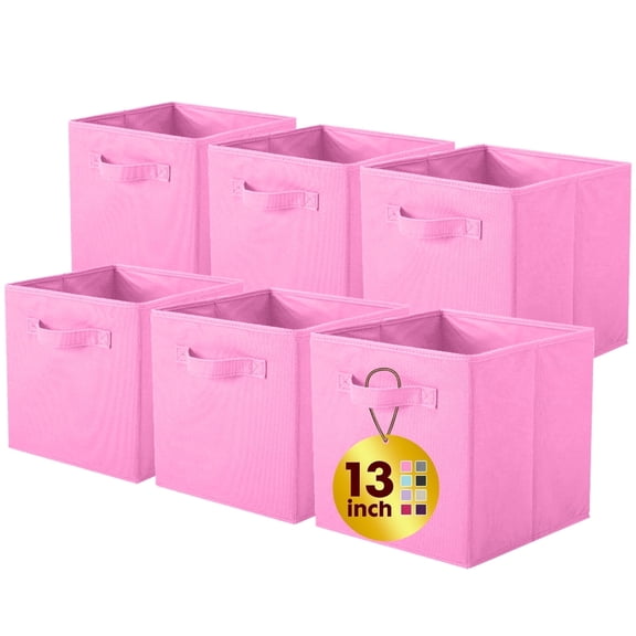 PinkSheep Collapsible Fabric Cube Storage Bins, Foldable Storage Cubes Organizer Bins Basket(13" x 13"), Pink, 6 Pack