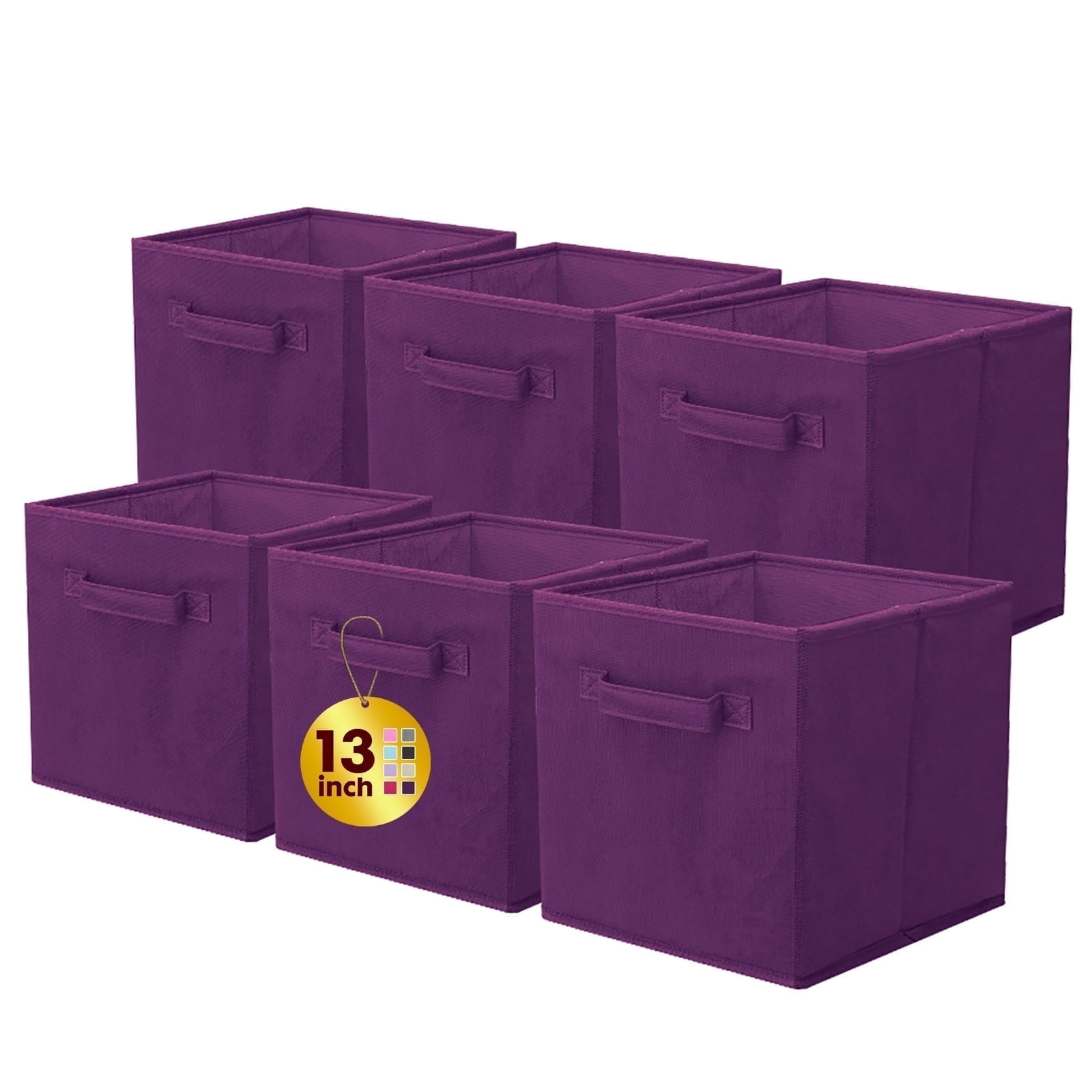 PinkSheep Collapsible Fabric Cube Storage Bins, Foldable Storage Cubes Organizer Bins Basket(13" x 13"), Purple, 6 Pack