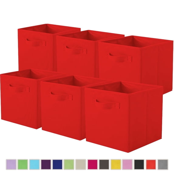 PinkSheep Collapsible Fabric Cube Storage Bins, Foldable Storage Cubes Organizer Bins Basket(10.5" x 10.5"), Red, 6 Pack