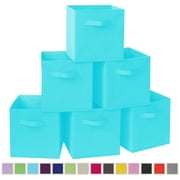 PinkSheep Collapsible Fabric Cube Storage Bins, Storage Cubes Basket Organizer Bins for Closet (10.5" x 10.5"), Sky Blue, 6 Pack