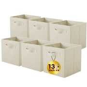 PinkSheep Collapsible Fabric Cube Storage Bins, Storage Cubes Basket Organizer Bins for Closet (13" x 13"), Beige, 6 Pack