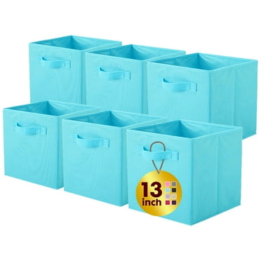 PinkSheep Collapsible Fabric Cube Storage Bins, Foldable Storage Cubes Organizer Bins Basket(13" x 13"), Blue, 6 Pack