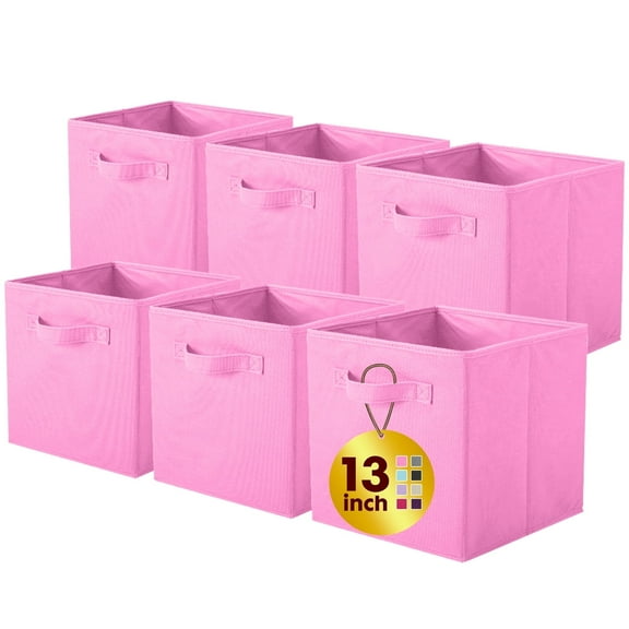 PinkSheep Collapsible Fabric Cube Storage Bins, Foldable Storage Cubes Organizer Bins Basket(13" x 13"), Pink, 6 Pack