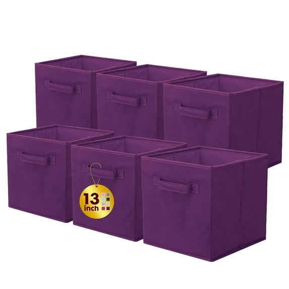 PinkSheep Collapsible Fabric Cube Storage Bins, Foldable Storage Cubes Organizer Bins Basket(13" x 13"),, Purple, 6 Pack