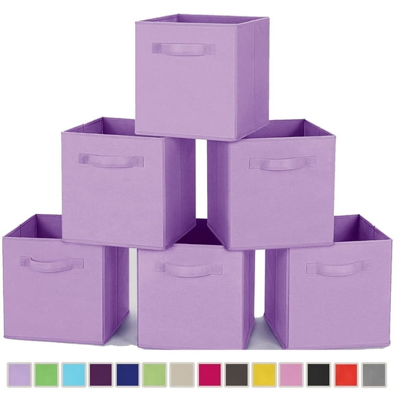 PinkSheep Collapsible Fabric Cube Storage Bins, Foldable Storage Cubes Organizer Bins Basket(10.5" x 10.5"), Lightpurple, 6 Pack