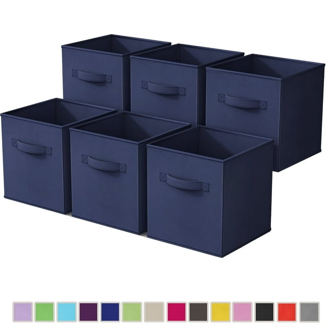 PinkSheep Collapsible Fabric Cube Storage Bins, Foldable Storage Cubes Organizer Bins Basket (10.5" x 10.5"), Navy Blue, 6 Pack