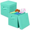 thumbnail image 1 of PinkSheep Collapsible Storage Bins with Lids, Stackable Fabric Cube Storage Organizer Basket Bin with Handles (10.5" x 10.5"), 2 Pack, Green, 1 of 1