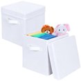 thumbnail image 1 of PinkSheep Collapsible Storage Bins with Lids, Stackable Fabric Cube Storage Organizer Basket Bin with Handles (10.5" x 10.5"), 2 Pack, White, 1 of 1