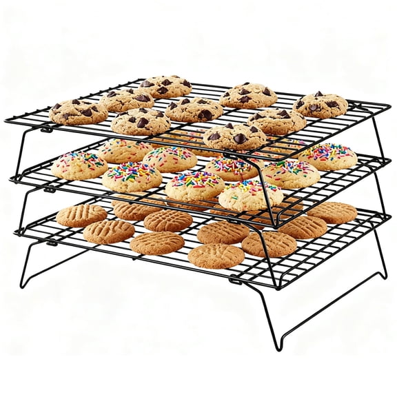 PinkSheep Cooling Racks for Baking, Stackable Stainless Steel Baking Cooking Cooling Rack for Cookies, Set of 3, 15.8" x 9.8"