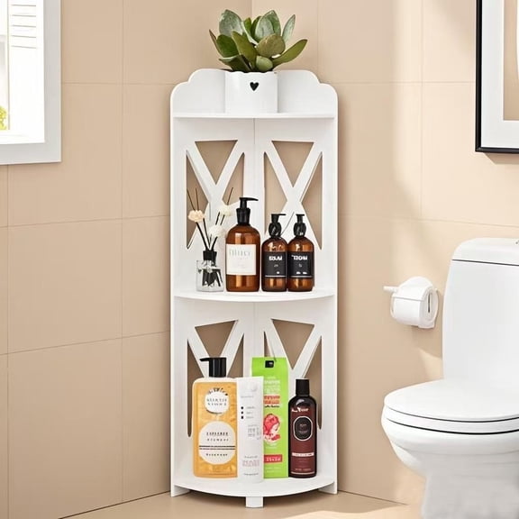 PinkSheep Corner Shelf Stand, 3 Tier Freestanding Bathroom Counter Storage Shelves Shower Rack for Small Space, White