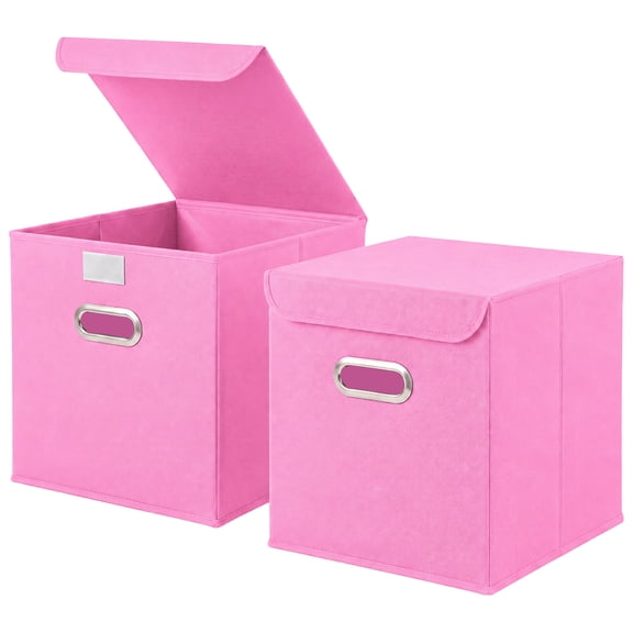PinkSheep Cubes Storage Bins with Lids,11" Foldable Fabric Storage Bin,Collapsible Storage Box Cubes Organizer Baskets Container,Pink,2 Pack