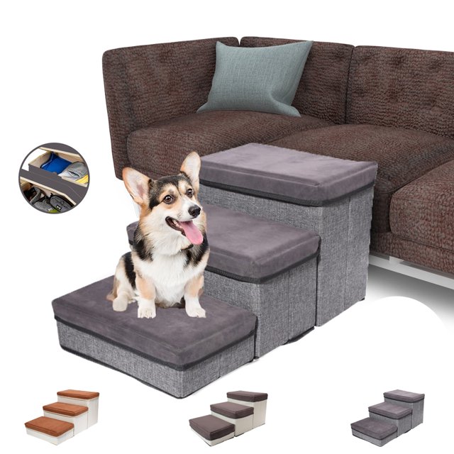PinkSheep Dog Stairs with Storage, Foldable 3 Steps Pet Stairs Dog Cat
