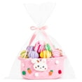thumbnail image 1 of PinkSheep Easter Basket with Handles, Small Woven Easter Bunny Gift Storage Basket Rabbit Baskets Empty with Plastic Wrap Bag & Ribbons, Pink, 1 of 7