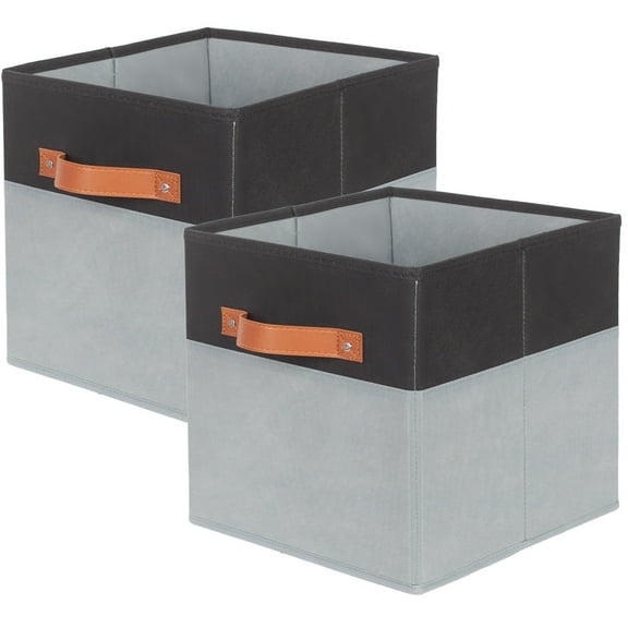 PinkSheep Collapsible  Cube Storage Bins, Foldable Fabric Storage Cubes Organizer Basket Bin with Handles (10.5" x 10.5"), 2 Pack, Black Gray