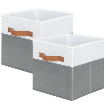 PinkSheep Collapsible  Cube Storage Bins, Foldable Fabric Storage Cubes Organizer Basket Bin with Handles (10.5" x 10.5"), 2 Pack, White Gray