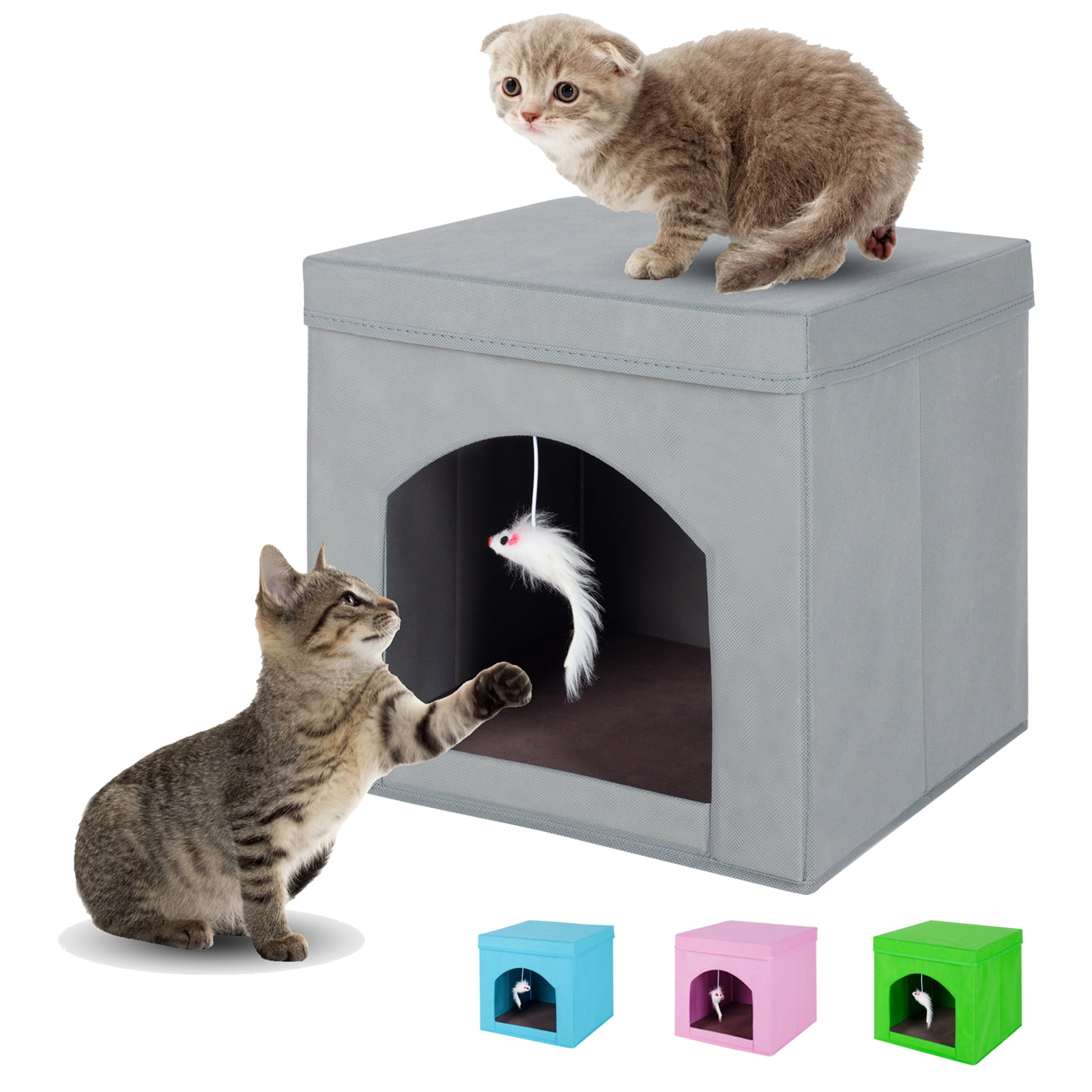 PinkSheep Collapsible Fabric Cat House Cat Bed Cave Cat Cube Condo for Indoor Cats Gray