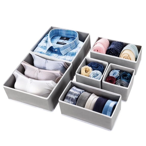 PinkSheep Foldable Dresser Drawer Organizer, Closet Storage Bins Dividers for Clothes Underwear Bra, 6 Pack, Gray