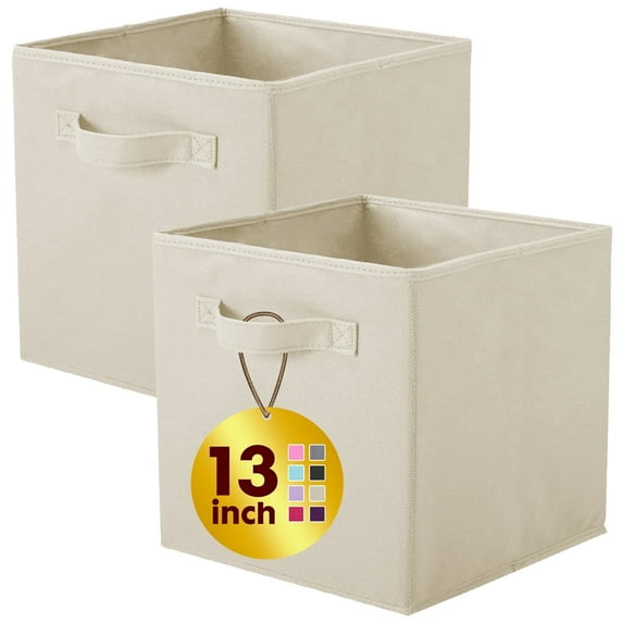 PinkSheep Collapsible Fabric Cube Storage Bins, Foldable Storage Cubes Organizer Bins Basket(13" x 13"), Beige, 2 Pack