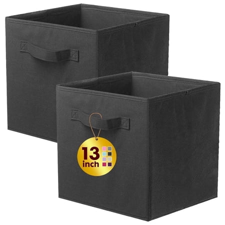 PinkSheep Collapsible Fabric Cube Storage Bins, Foldable Storage Cubes Organizer Bins Basket(13" x 13"), Black, 2 Pack