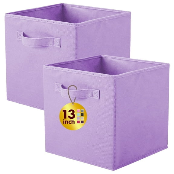 PinkSheep Collapsible Fabric Cube Storage Bins, Foldable Storage Cubes Organizer Bins Basket(13" x 13"), Lightpurple, 2 Pack