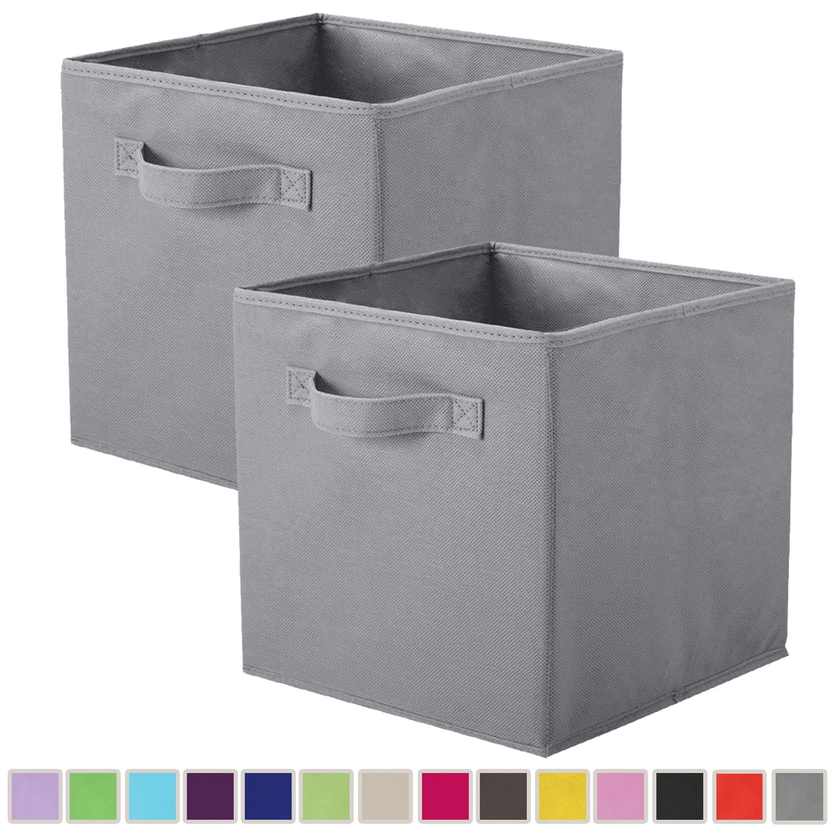 PinkSheep Foldable Fabric Storage Cube Bins, 11" Cube Organizer Basket Bin, Gray, 2 Pack