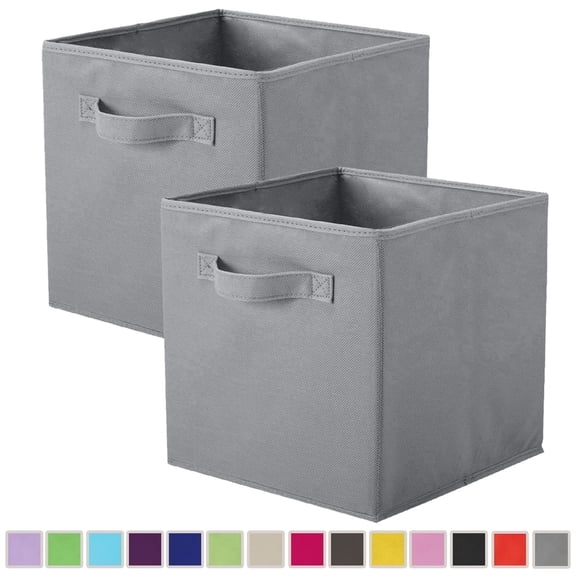 PinkSheep Foldable Fabric Storage Cube Bins, 11" Cube Organizer Basket Bin, Gray, 2 Pack