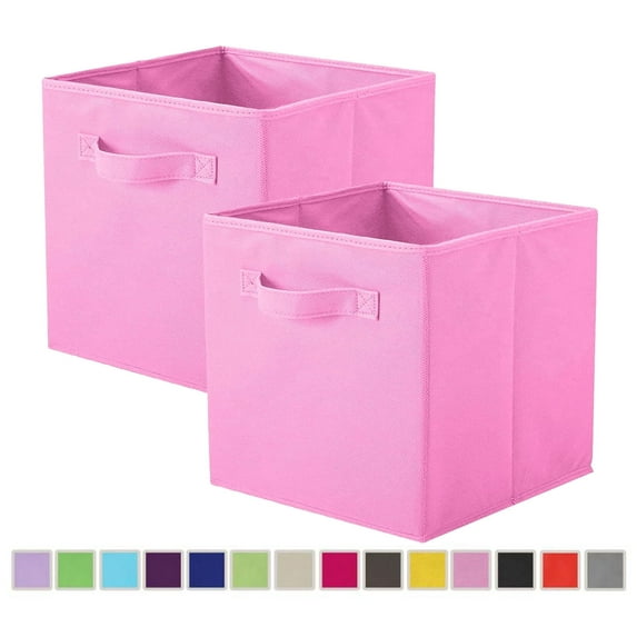 PinkSheep Foldable Fabric Storage Cube Bins, 11" Cube Organizer Basket Bin, Pink, 2 Pack