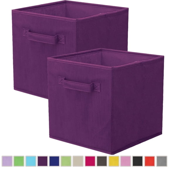 PinkSheep Foldable Fabric Storage Cube Bins, 11" Cube Organizer Basket Bin, Purple, 2 Pack