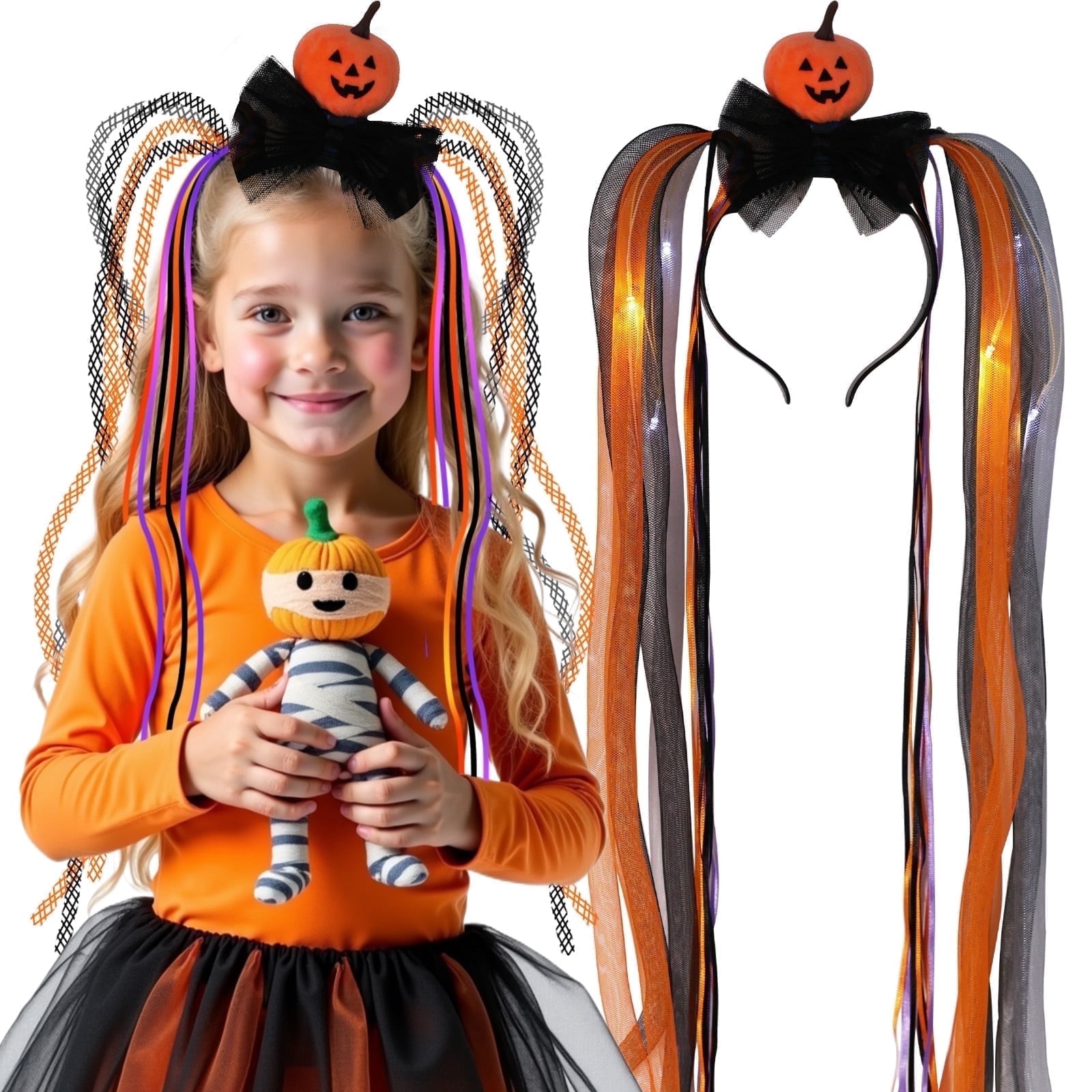 ? *NWT* 6pc Various‎ Halloween Headbands (3 light up) Light-Up Jack-O-Lantern Headband main image 4